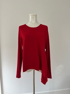 Derek Lam Red Long-Sleeve Asymmetric Knit Top